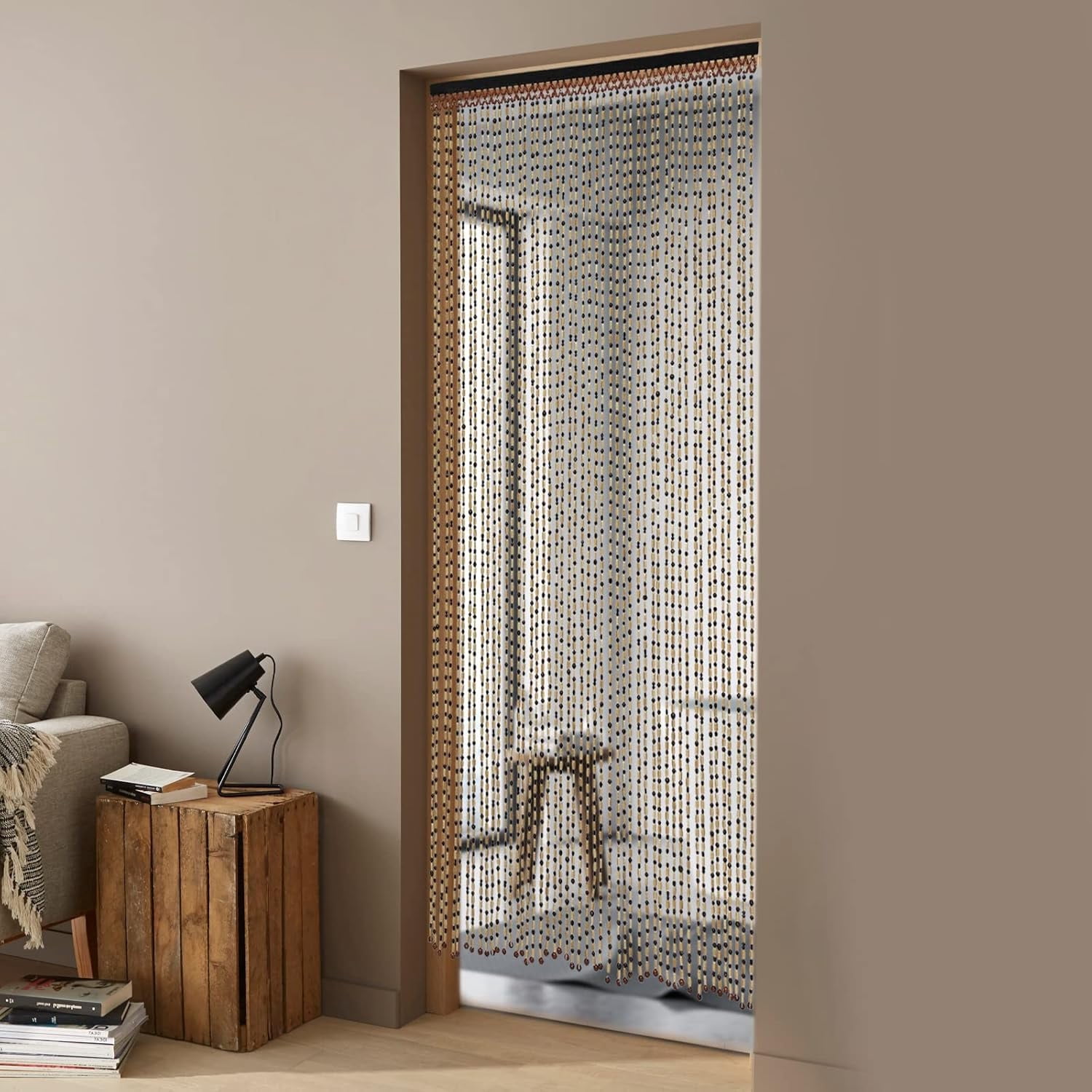 74.8 inch Boho Natural Wood and Bamboo Beaded Curtain Hanging Room Divider Curtain  for Doorway Room Divider