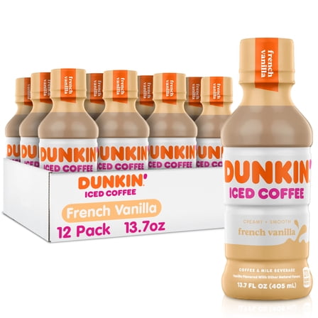 Dunkin' French Vanilla, Iced Bottled Coffee Drink, 13.7 fl oz, 12 Bottles