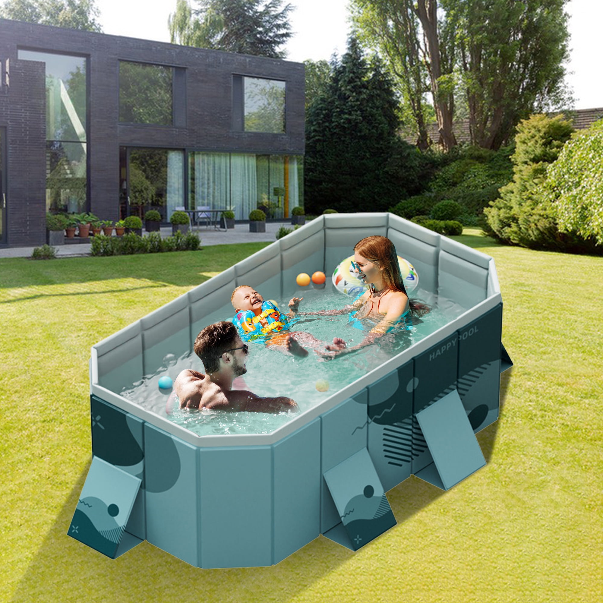 YYW 89"Foldable Non-Inflatable Swimming Pool, Above Ground Kiddie Pool for 1-4 People,Green