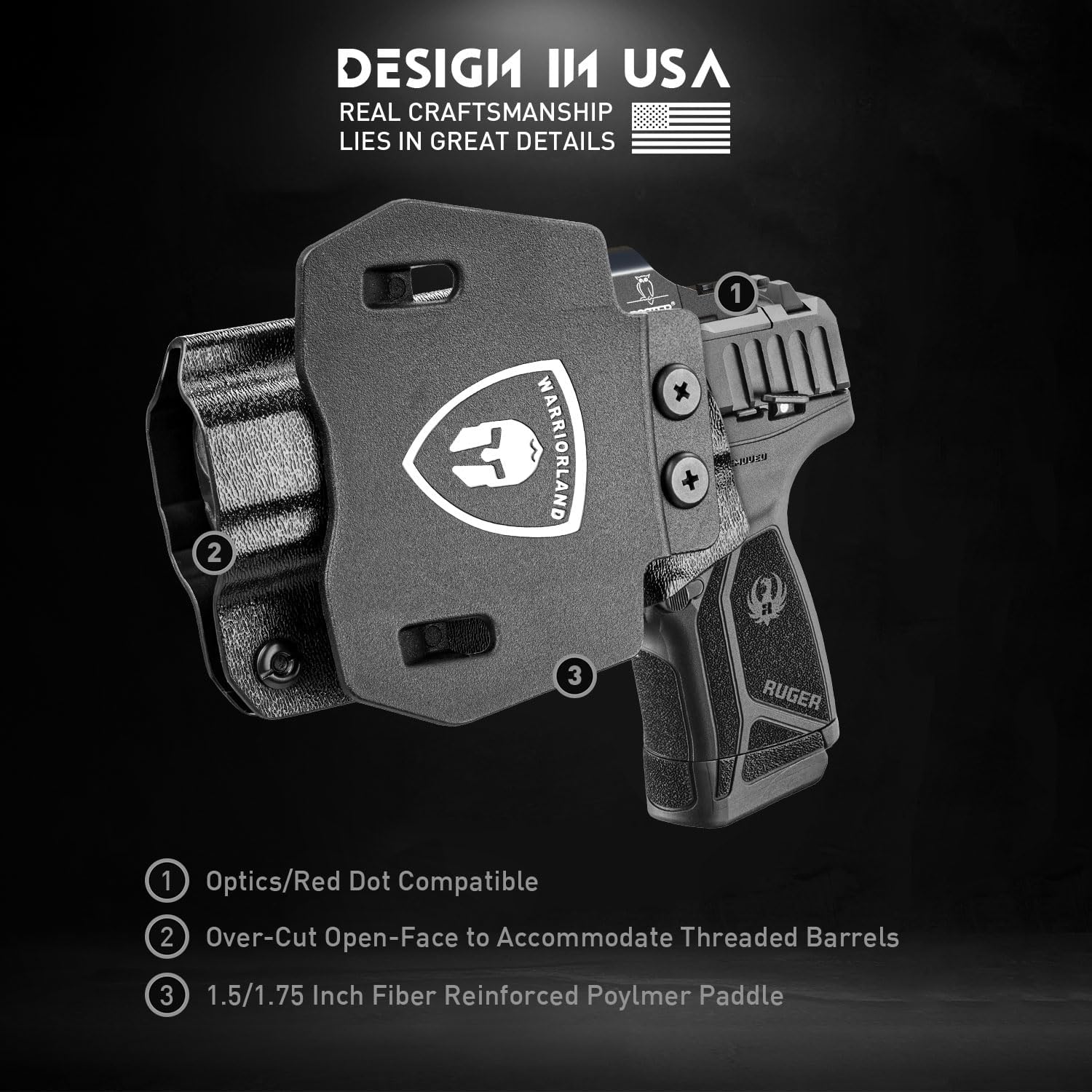 OWB Holster Optics Cut Fit Ruger Max-9 Pistol, Fits 1.5"-1.75" Belt, Optics Cut, Right Hand