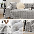 thumbnail image 3 of WOOW DEPOT Warm Faux Rabbit Fur Sofa Cover Machine Washable, Thick Throw Blanket L Shape Slipcover for 2 - 3 Cushion Couch, Light Gray 71"x118", 3 of 9