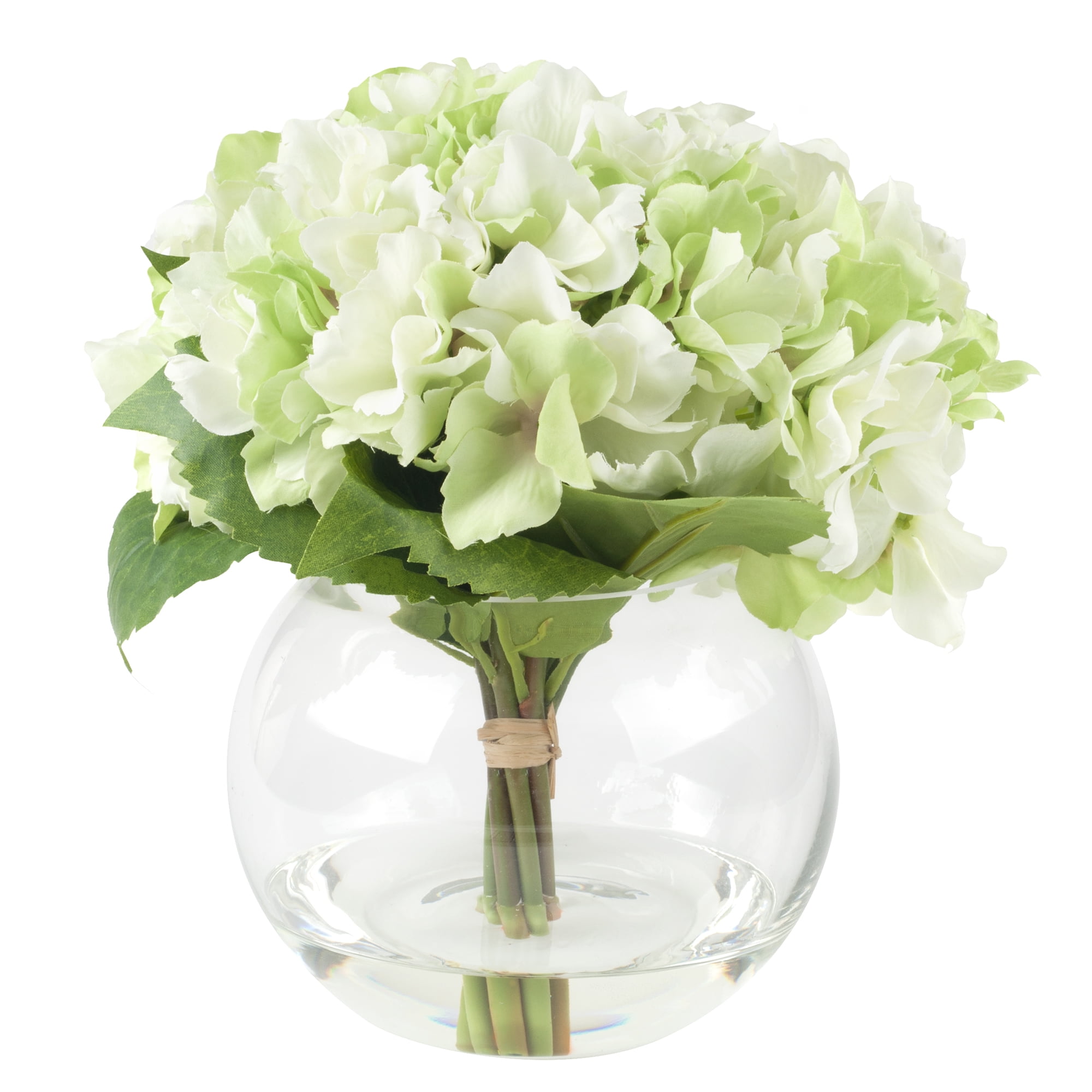 Pure Garden Green Hydrangea Faux Floral Arrangement in Clear Glass Vase