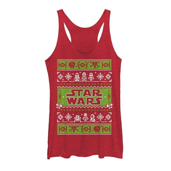 Women's Star Wars Ugly Christmas Merry Side Racerback Tank Top Red Heather Medium