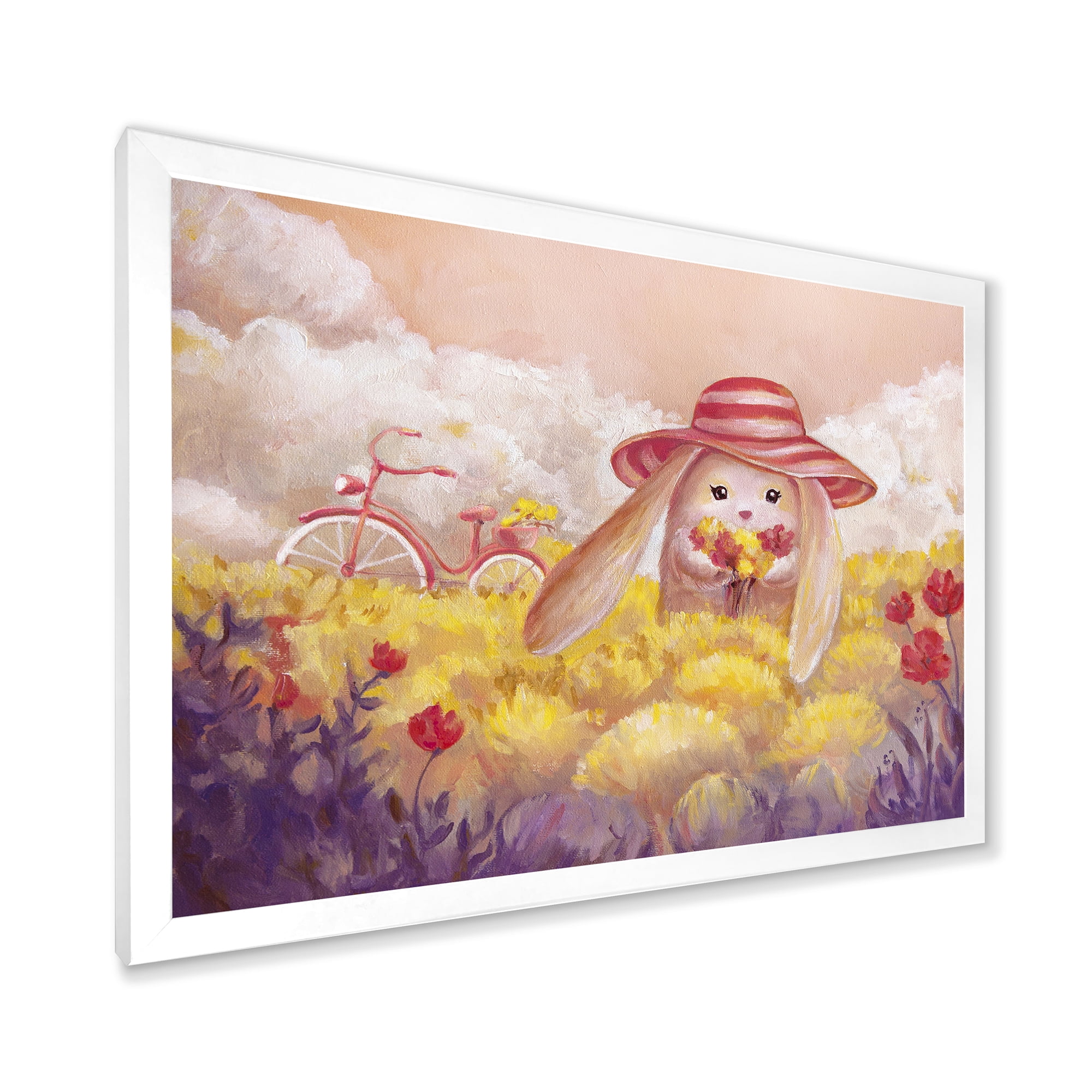 Designart 'Little Bunny With Yellow Flowers' Traditional Framed Art Print