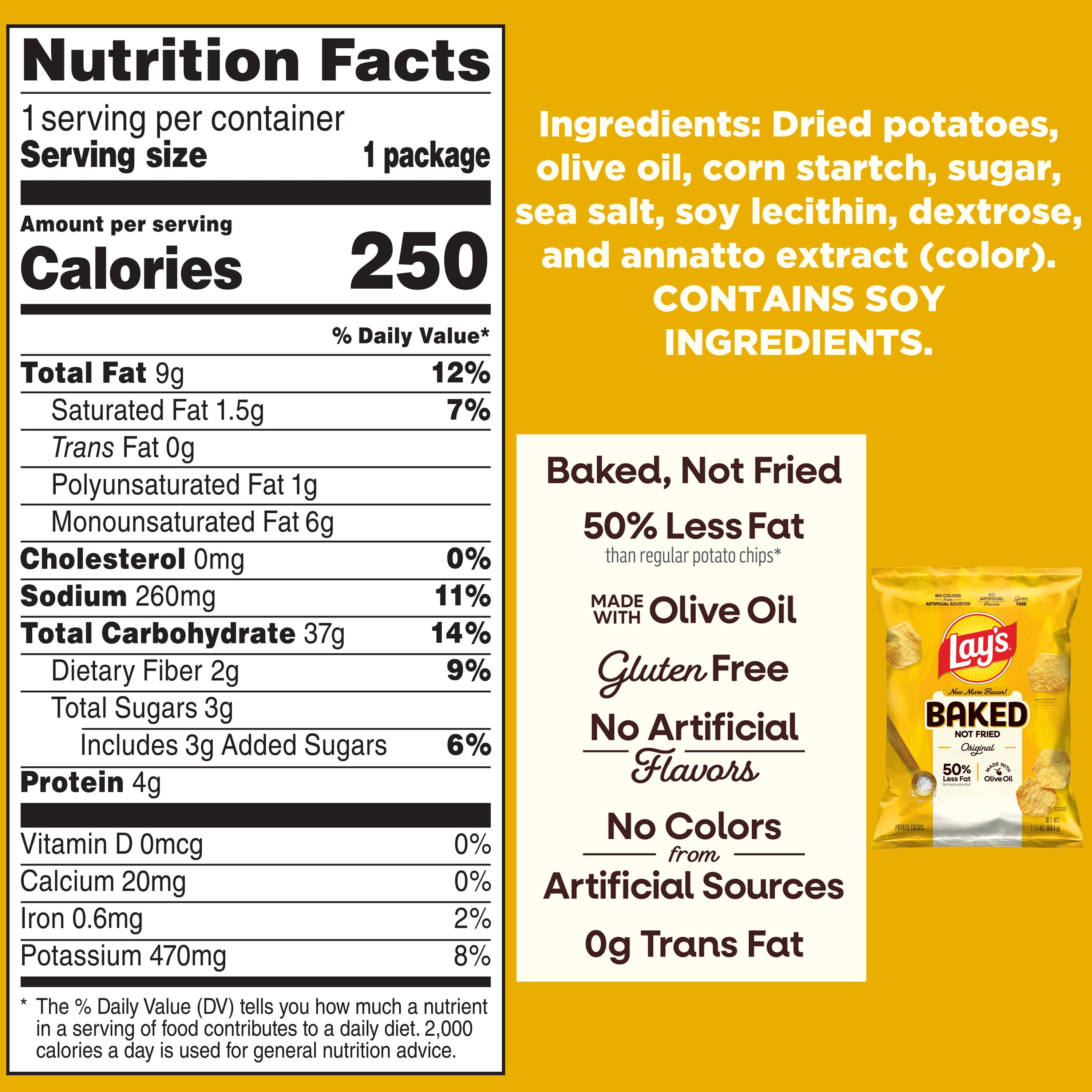 Baked Lay’s 50% Less Fat Original Potato Chips Bag, 1.875 oz