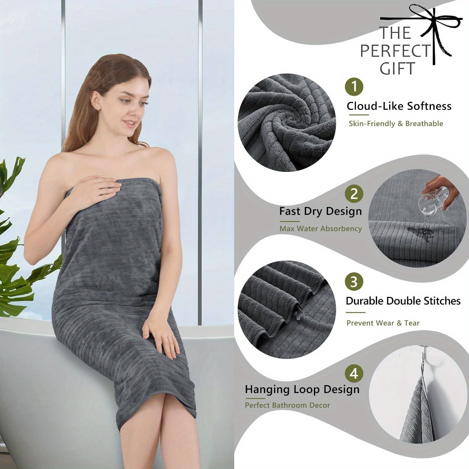 4PCS 35x70 Inches Extra Large Bath Towels, Cotton Bathroom Towels, Super Soft and Absorbent - Gray