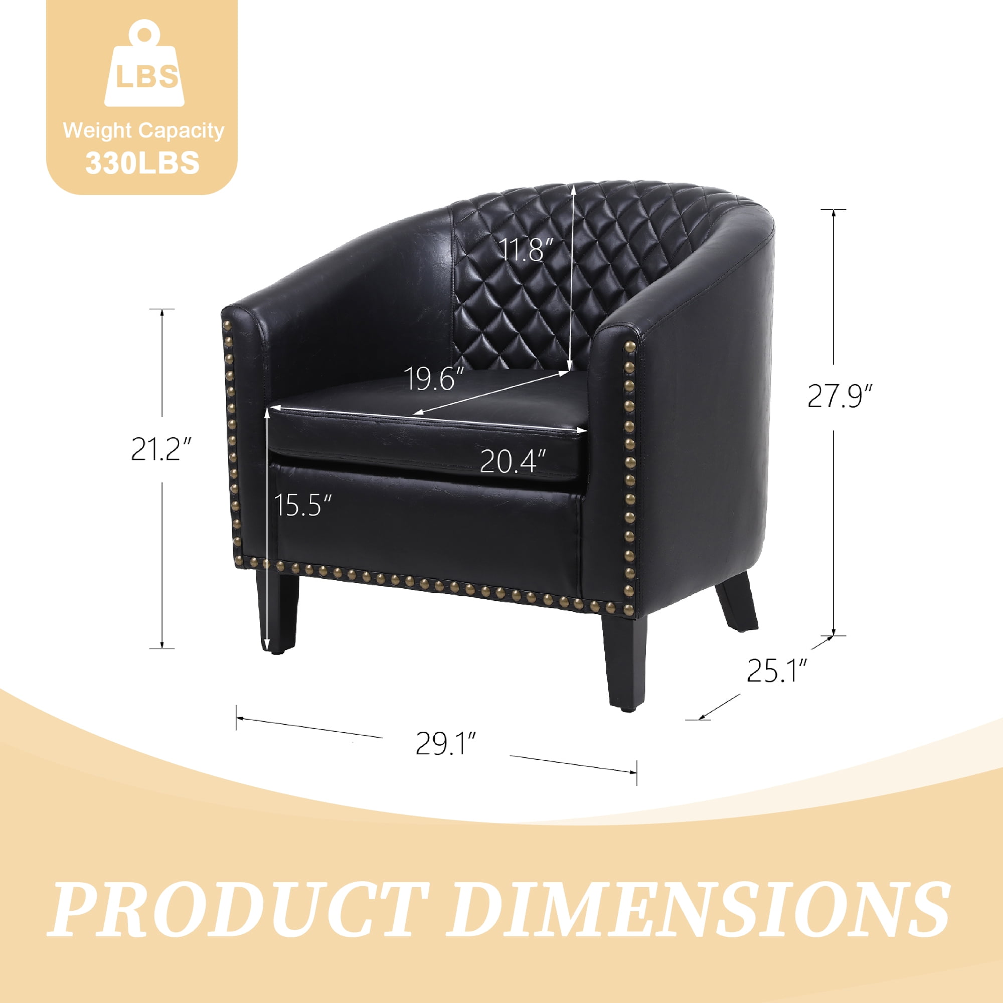 MOONMISS Barrel Accent Chair Club Armchairs(Set of 2),Comfy chairs for Living Room,Bedroom,Black