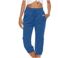 thumbnail image 5 of Practical Women 3/4 Trousers Elastic Waist Casual Crop Pants Solid Casual Pants Suitable for Daily Wear, 5 of 9