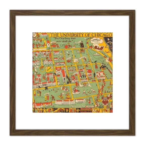 Map Fisher 1932 University Chicago Alumnae 8X8 Inch Square Wooden Framed Wall Art Print Picture with Mount