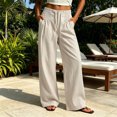 thumbnail image 3 of Bloomae Womens Wide Leg Pants Summer Casual Drawstring Wide Smoked Elastic High Waist Comfy Pleated Lounge Pant Lightweight Casual Loose Slacks Work Busines Trousers with Pockets, 3 of 8
