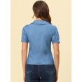 thumbnail image 3 of Allegra K Blusa De Cambray De Manga Corta Con Cuello Peter Pan Para Mujer Azul claro S, 3 of 4