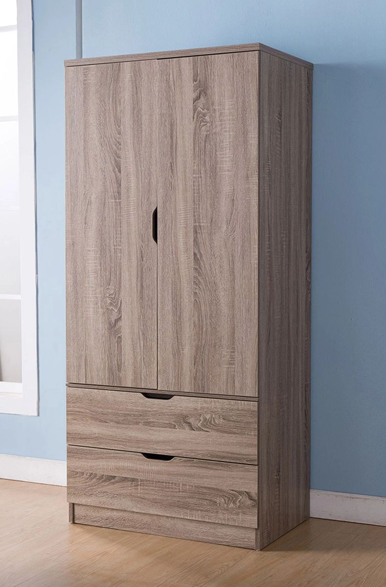 FC Design Two Door Armoire with Hanging Rod and Two Drawers with Cut