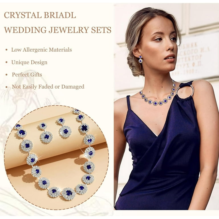 Wedding Jewelry Set for Brides Bridesmaids Silver Rhinestone Necklace  Earrings Bracelet Sets Formal Costume Jewelry Prom Jewelry Sets for Women -  Walmart.com