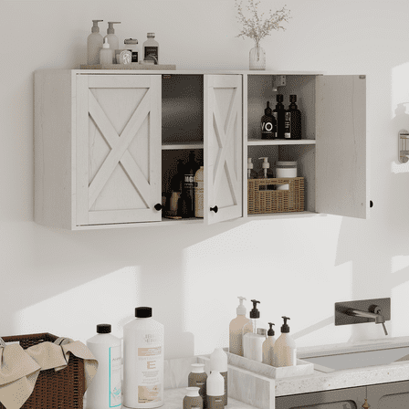 ELECWISH 36" W Laundry Cabinet, Medicine Cabinet, Bathroom Kitchen Storage Wall Mounted Farmhouse Organizer with Shelves Over Toilet, White