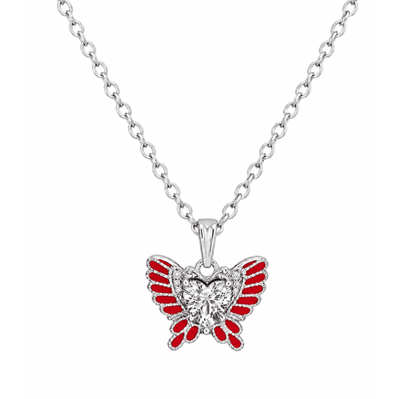 REGVO - Butterfly Red Pendant Necklace – Elegant Red Stone Pendant with Silver Chain for Women’s Fashion Jewelry