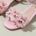 thumbnail image 4 of SGMVNU Girls Flowers Heel Shoes Square Open Toe Block Low Heel Sandals Wedding Party Flower Girl Dress Shoes Summer Pumps, Size 9-10 Years, Pink, 4 of 8