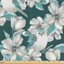 Ambesonne Bird Print Fabric by the Yard Upholstery, Goldfinch Floral Spring, 1 Yard, Hunter Green and Pale Grey