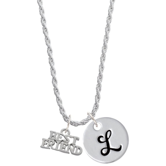 Delight Jewelry Silvertone Best Friend Silvertone Script Initial Disc - L - Charm Necklace, 20"+3"