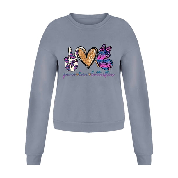 Gibobby Sudadera sin capucha y ocio Sudaderas para mujer Cuello redondo corto Suelto Manga larga Estampado Blusa Top (Gris, M)