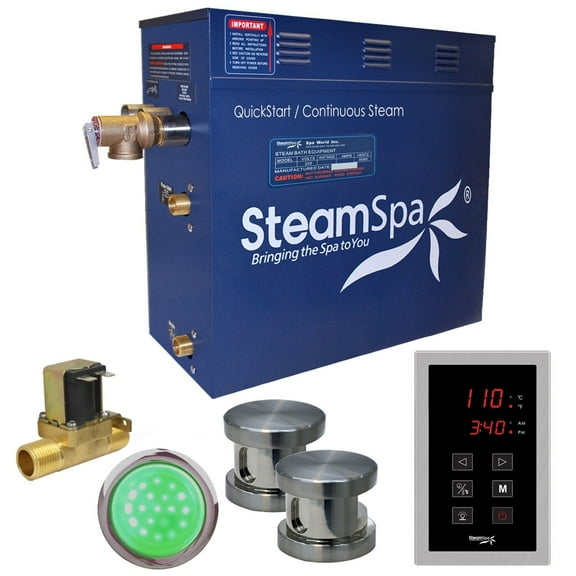 SteamSpa INT1200BN-A 12 kW Indulgence QuickStart Acu-Steam Bath Generator Pack with Built-in Auto Drain, Brushed Nickel