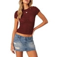 thumbnail image 1 of SUNSIOM T-Shirt à Manches Courtes et Col Rond Décontracté en Dentelle pour Femmes Vêtements d'Été, 1 of 6