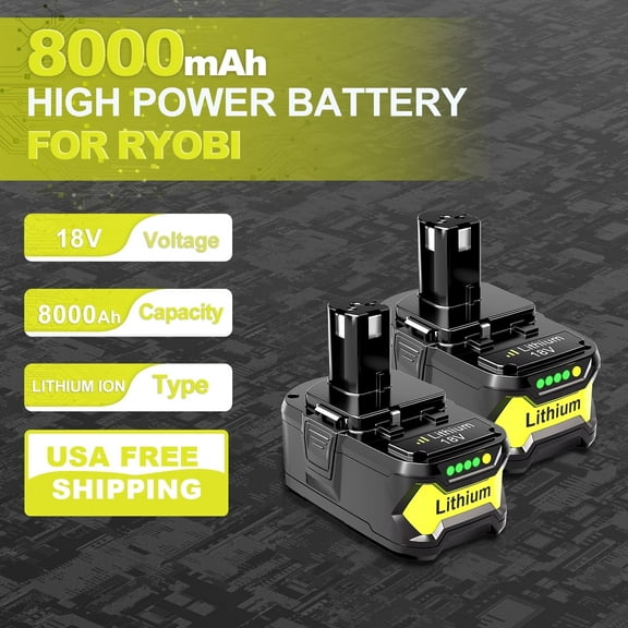 TenHutt 8.0Ah 2PACK Replacement for Ryobi 18V Battery P108 P107 P102P105 Compatible with 18V ONE system cordless power tools