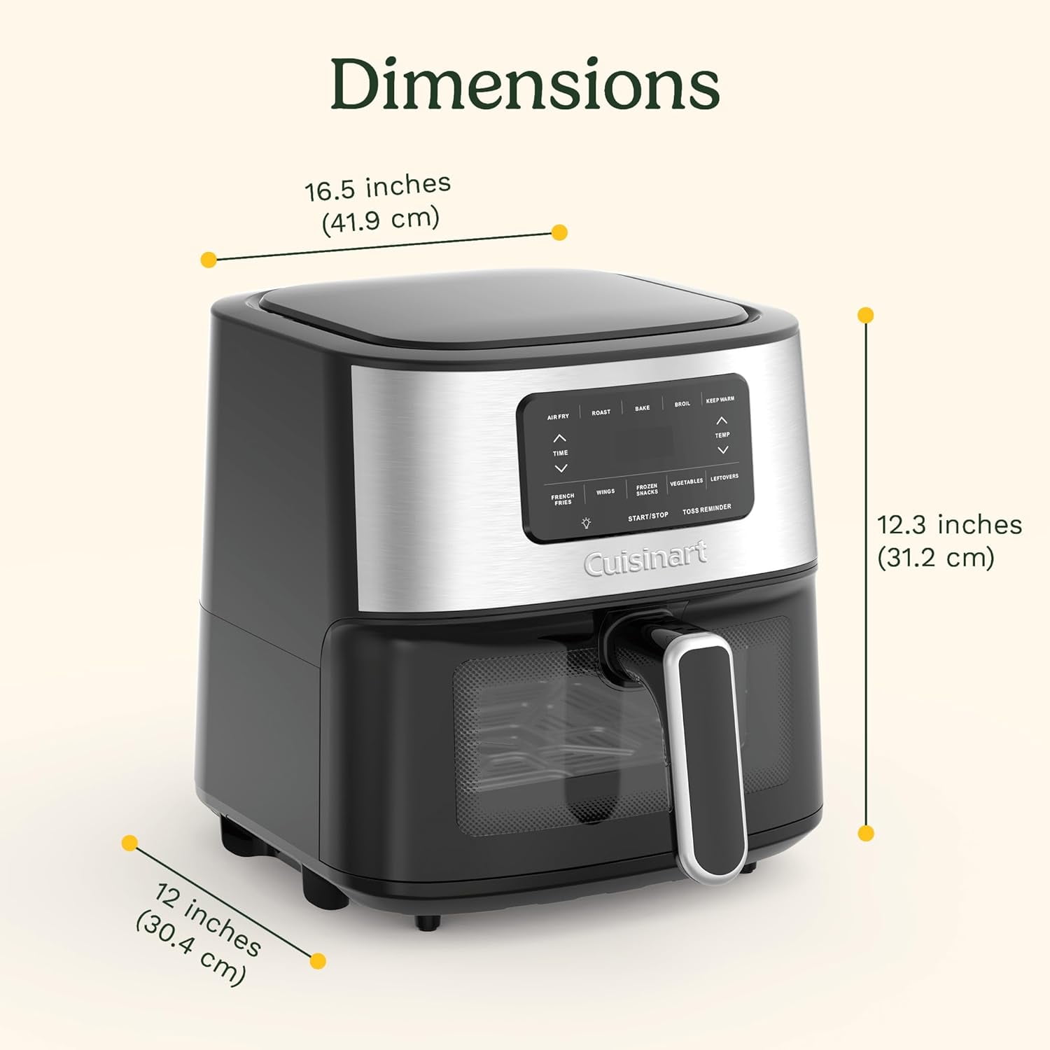 Cuisinart Friteuse à air, panier de 6 litres en acier inoxydable, pièces lavables au lave-vaisselle avec 5 préréglages pour rôtir, cuire, griller, frire à l'air libre et garder au chaud, friteuse