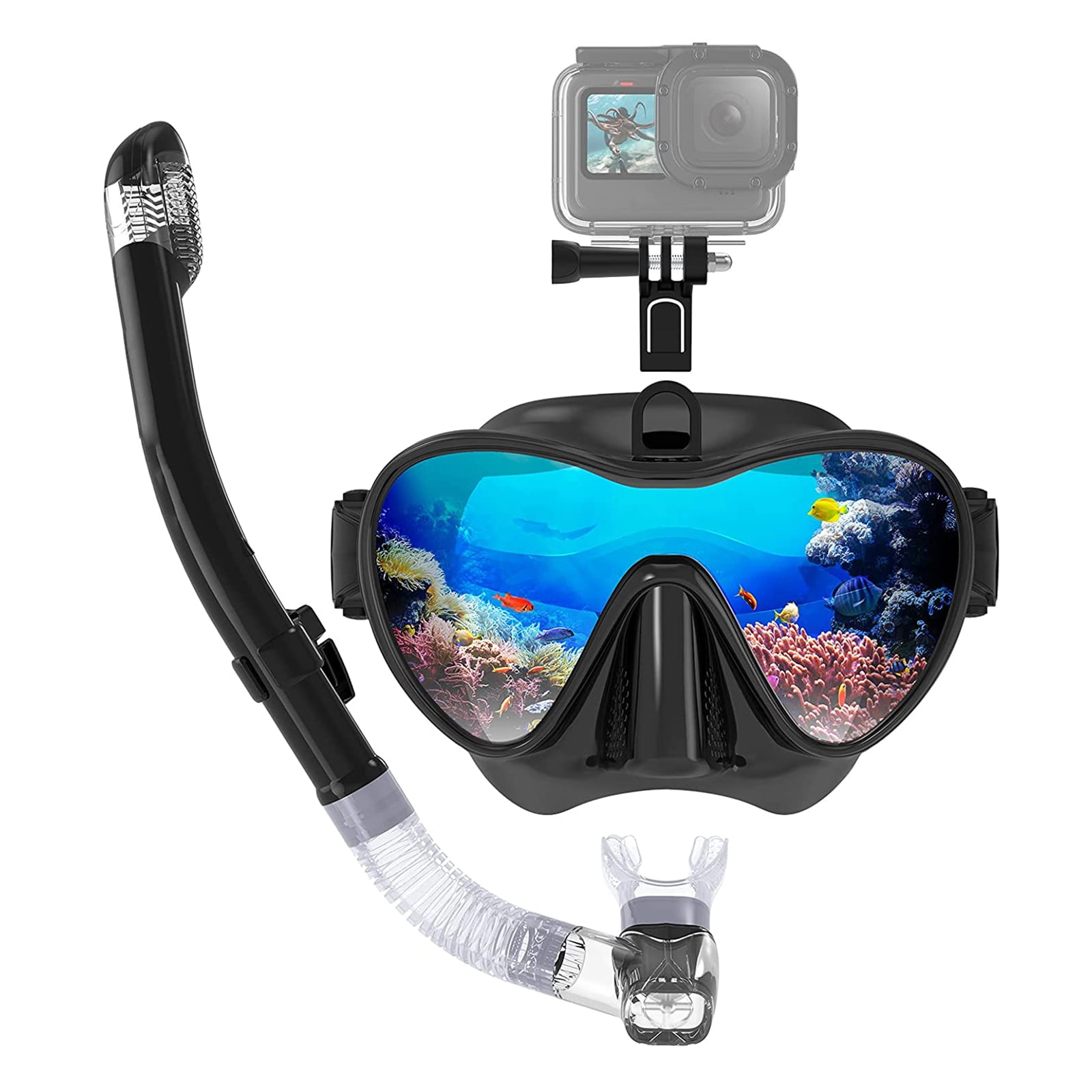 Diving Goggles Snorkel Goggles Mask Set with Dry Snorkel Mount for Gopro