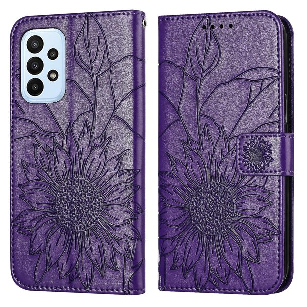 Funda tipo cartera con girasoles grabados para Samsung A32 4g, multifuncional, elegante y con protección total.