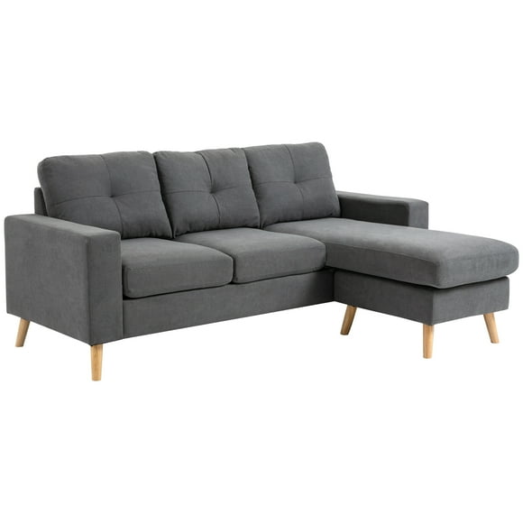 HOMCOM Modular Sectional Sofa with Reversible Chaise for Bedroom, Dark Grey