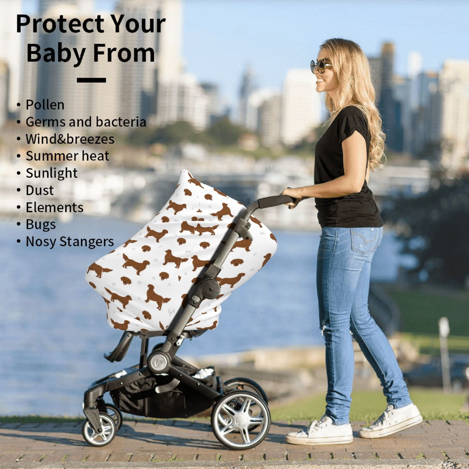 Fotbe Labrador Retriever Dog Pattern Car Seat Covers for Babies, Nursing Breastfeeding Cover Carseat Canopy, Soft Stretchy Carrier Cover
