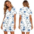 thumbnail image 7 of Xdegoge Sleepwear for Women Cute Print Nightshirt Short Sleeve Button Up V Neck Nightgown Contrast Trim Sleep Dress Notched Collar Loungewear Casual Loose Loungewear, 7 of 7