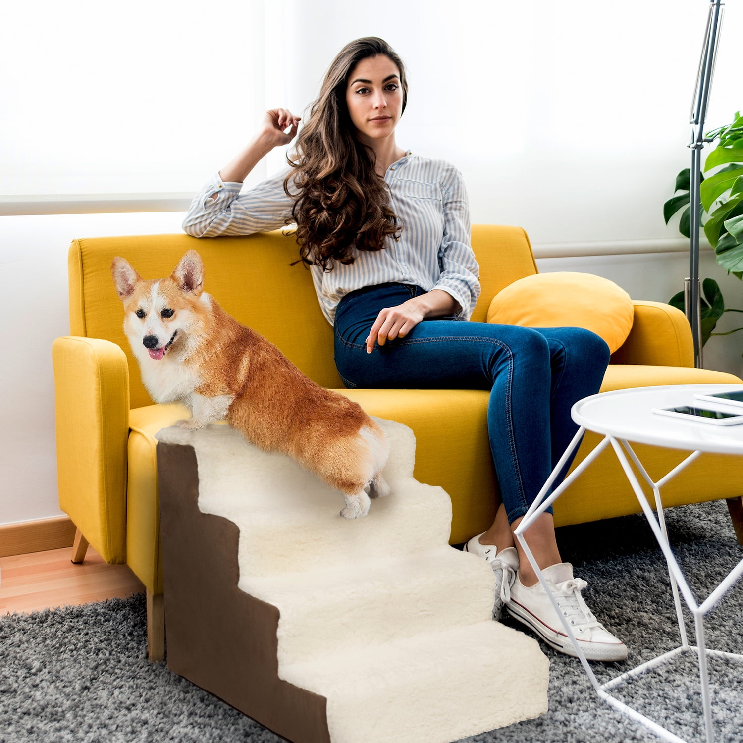 Precious Tails Deluxe High-Density Foam 4-Step Pet Stairs for Dogs and Cats - Durable, Lightweight, and Portable Staircase for Easy Mobility Assistance