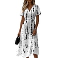 thumbnail image 2 of Minjewel Ladies Floral Casual Fashionable Short Sleeve V-Neck Dress for Spring Summer Women's Daily Casual Wear,White,L, 2 of 6