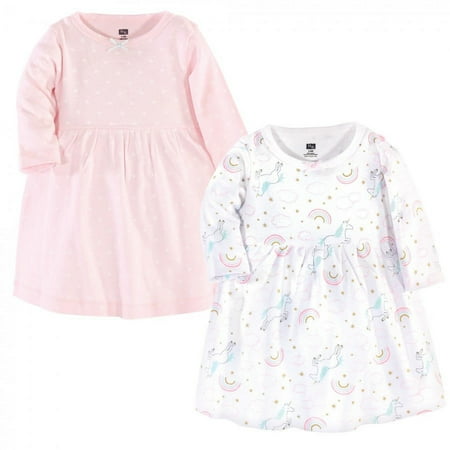 UPC: 0660168589634 | Hudson Baby Infant and Toddler Girl Cotton Long-Sleeve Dresses 2pk Glitter Unicorn 5 Toddler