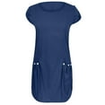thumbnail image 3 of WREESH Womens Fashion Cotton Linen Dress Solid Short Sleeve Casual Dress Swingcomfy Beach Sundress with Pokets Blue, 3 of 6