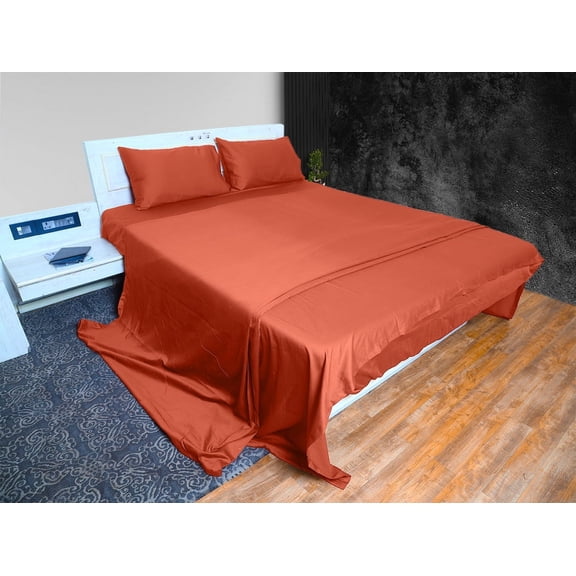 Cloud Fino 100% Cotton Sheet Set- 4 Piece Sheet Set- 600 Thread count- Flat Sheet, Fitted Sheet ups to 15" Deep pocket and 2 pillowcases- Super Soft Hotel Luxury Sheets Set(Coral,Queen)