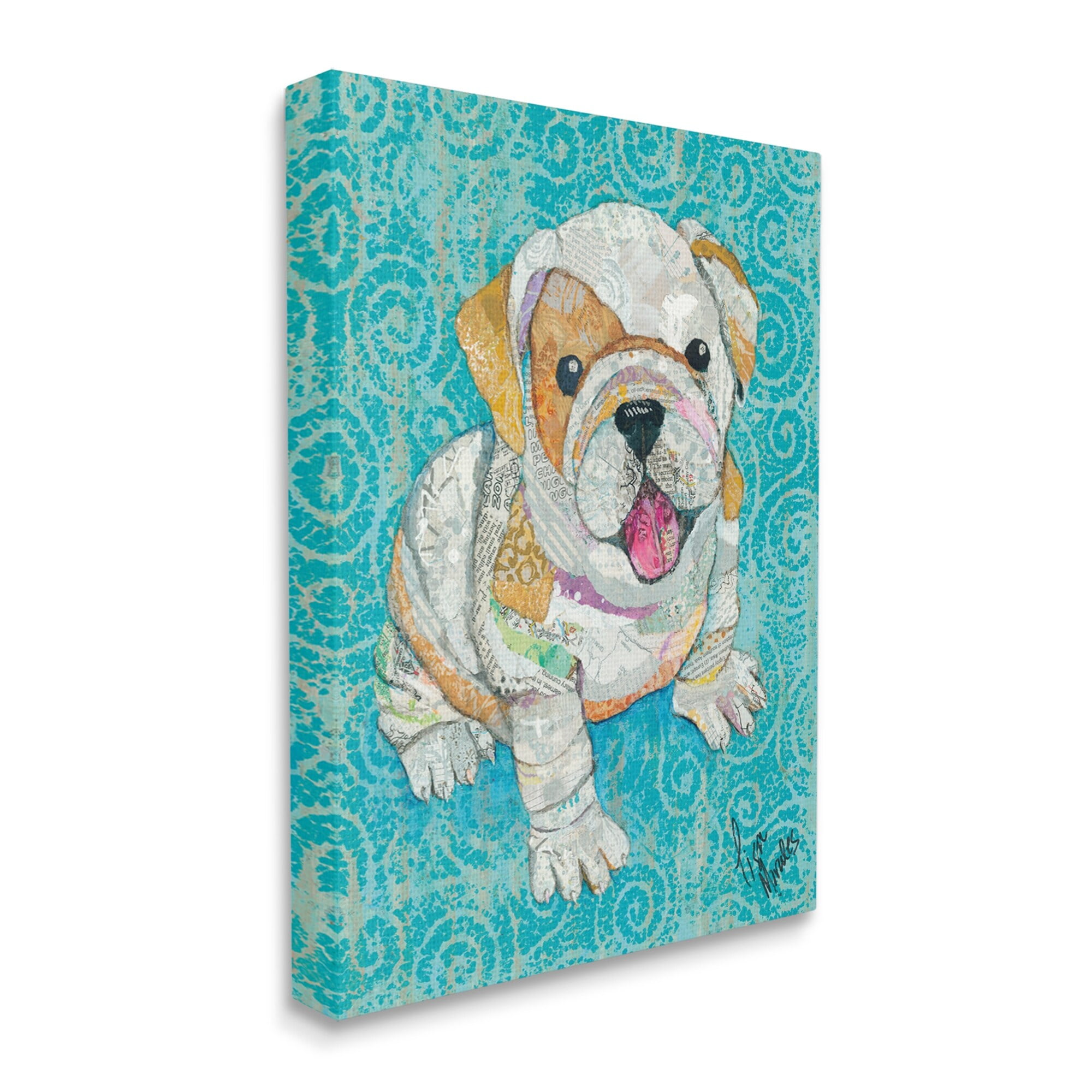 Stupell Industries Puppy Dog Swirl Pattern Mixed Ephemera Collage Painting Gallery Wrapped Canvas Print Wall Art, Design by Lisa Morales