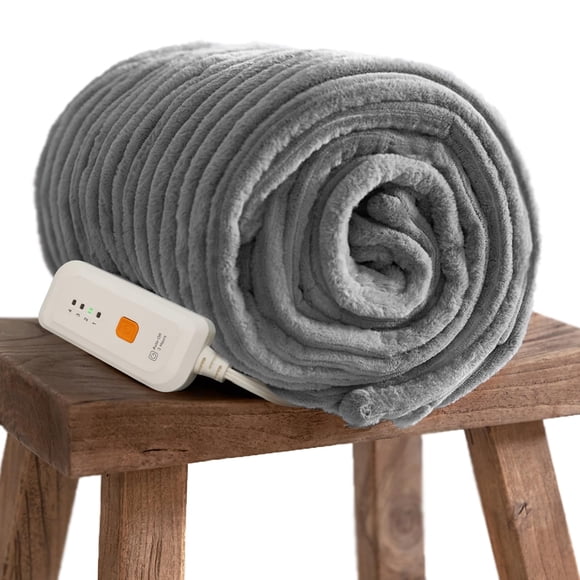 Manta eléctrica con calefacción GOTCOZY, piel sintética acanalada, gris
