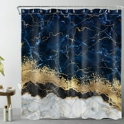 HVEST Blue and Gold Marble Shower Curtain Decor,Modern Art Grey Marble Geometric Pattern Shower Curtain for Bathroom 69X70 inch Polyester Fabric Bathroom Decoration Bath Curtains Hooks Included