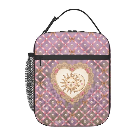 Sun And Moon Insulated Lunch Bag, Reusable Lunch Box For Women Men, Portable Cooler Tote With Side Pocket For Work, Office, Picnic And Travel