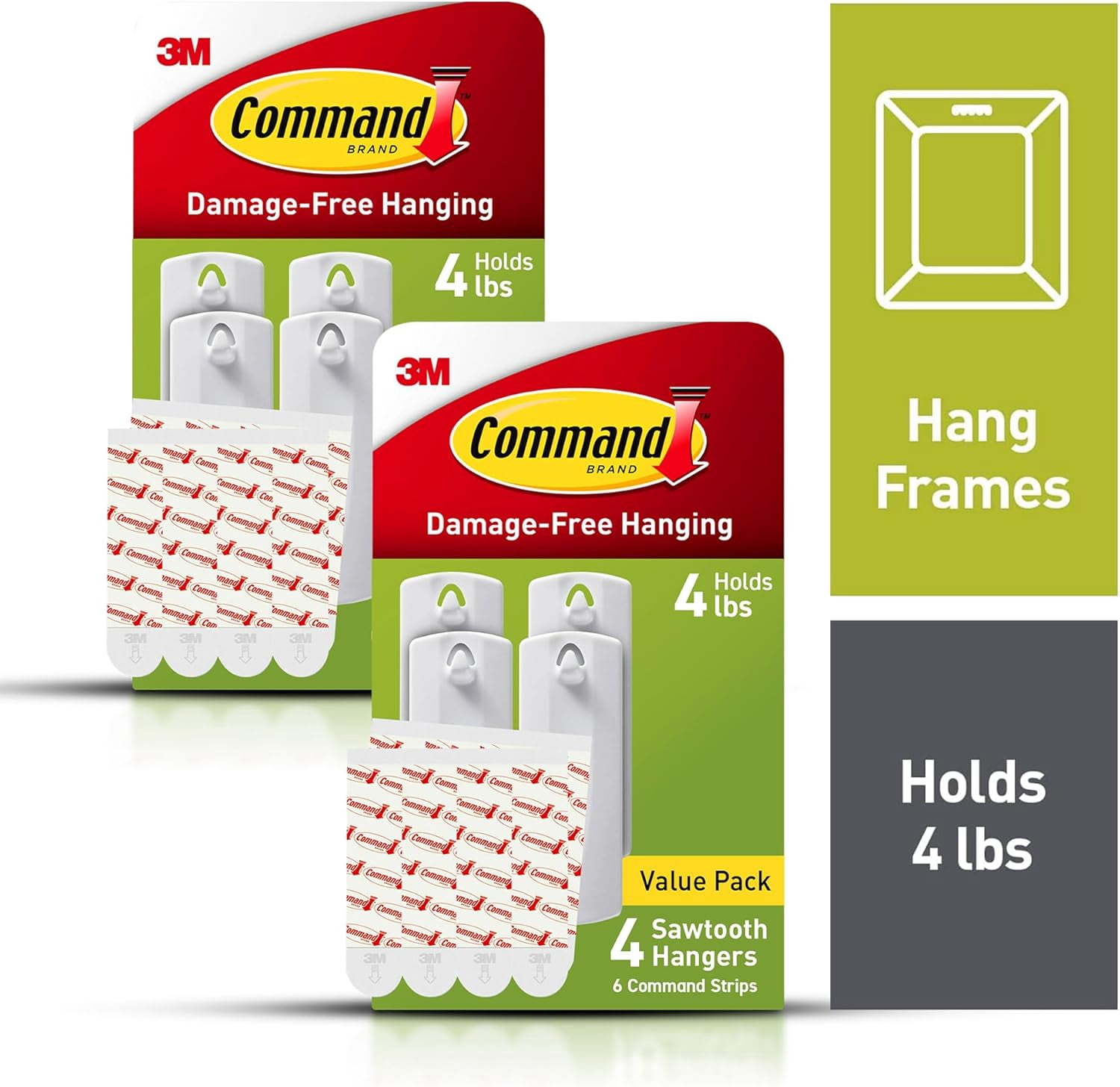 Sawtooth Picture Hangers, Damage Free Hanging Frame Hangers, No Tools Wall Hs for Hanging Sawtooth Frames in Living Spaces, 8 White Picture Frame Hangers and 16 Strips