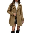 thumbnail image 2 of TGSLY Women's Wool Blend Coat Soft Notched Lapel Double Breasted Button Long Sleeve Jacket Casual Solid Color Mid-Length Belt Winter Outerwear L, 2 of 9