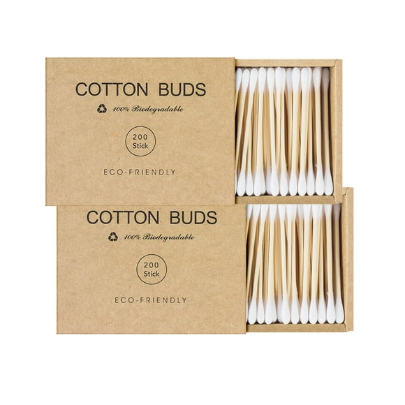 Hisopos de algodón Kiemeu Bamboo Qtips con palitos de madera para oídos, 400 unidades