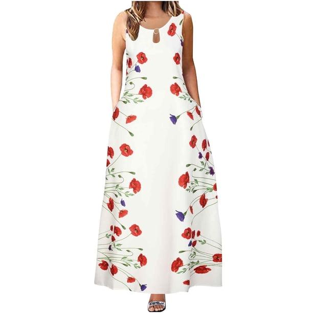 Vestido retro con cuello redondo, sin mangas, cómodo, de verano, a la moda para mujer Pompotops ghjkhdj5494
