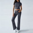 thumbnail image 7 of Iaqnaocc Lounge Sets for Women Two Piece Sets for Women Casual Slim Y2k Short Sleeve Crop Top Flare Pants Trendy Basic Summer Outfits Tracksuit Dark Gray S, 7 of 7