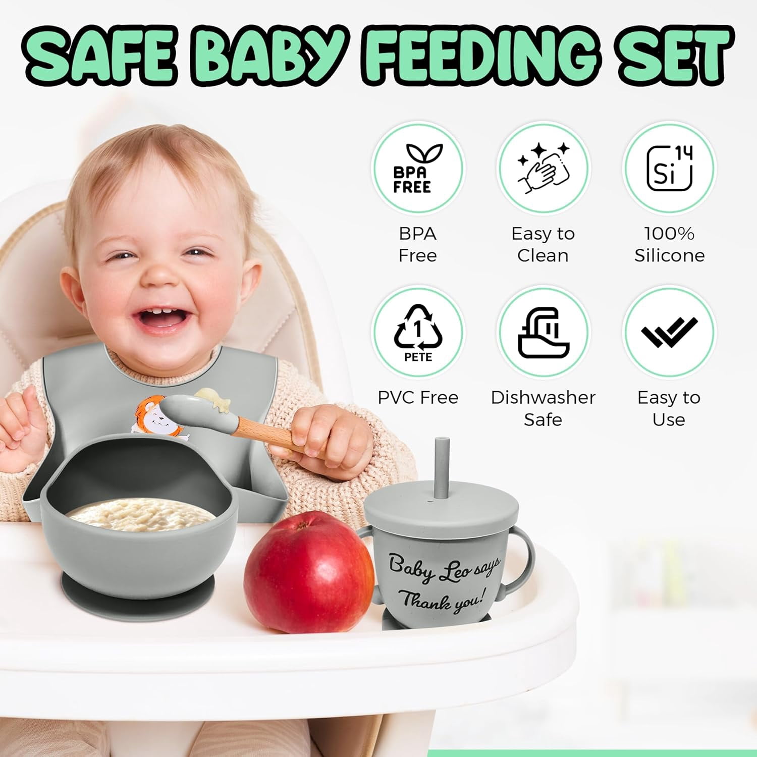 Aha Essentials Baby Feeding Set Suction Bowl Plate Bib Utensils