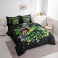 thumbnail image 2 of Manfei Green dinosaur 7 Pieces Bedding Comforter Set,Tropical Plant Monstera Full Bedding Set,Gray Splashing Ink Fitted Sheet Flat Sheet For Boys Kids,Breathable Home Decor Reversible, 2 of 7