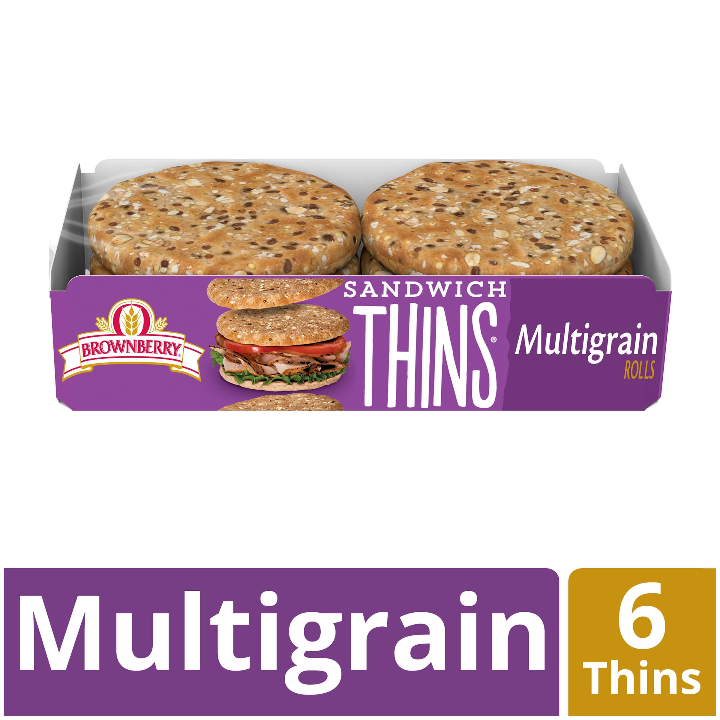 Brownberry Multigrain Sandwich Thins, 6 Rolls, 12 oz