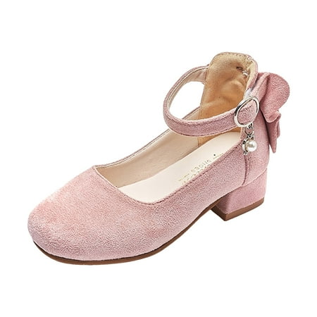 

Huesdet Girls Heels Dress Shoes Mary Jane Bows Pumps Low Heel Princess Flower Wedding Party for Toddler Little Kid(Pink 5-5.5 Years)